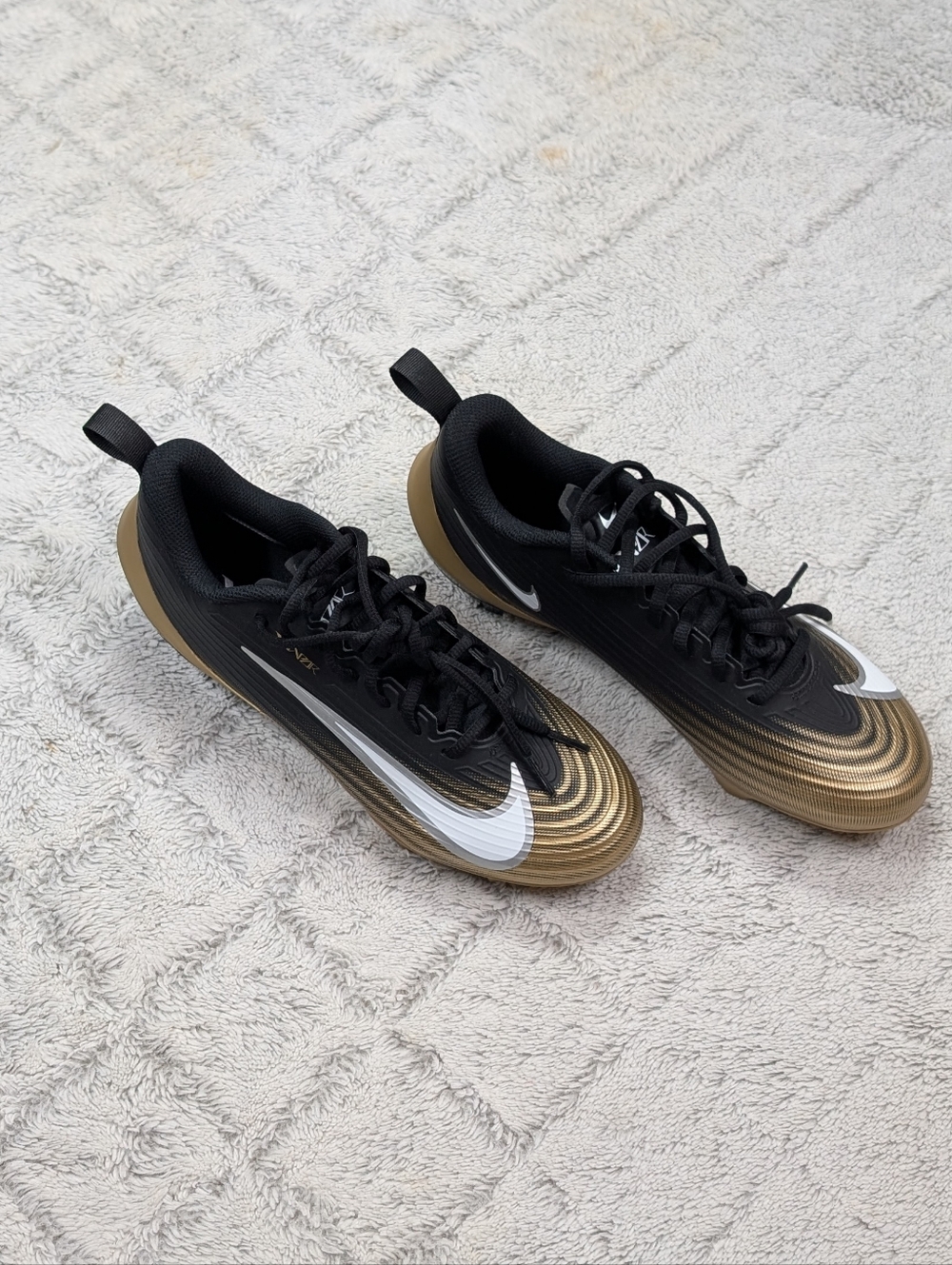 Nike Vapor Speed 3 Black Metallic Gold Football Cleats Mens Size 8 FB3303-003